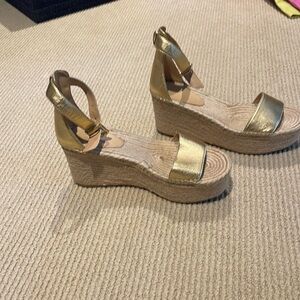 J Crew gold espadrille platform sandal size 10